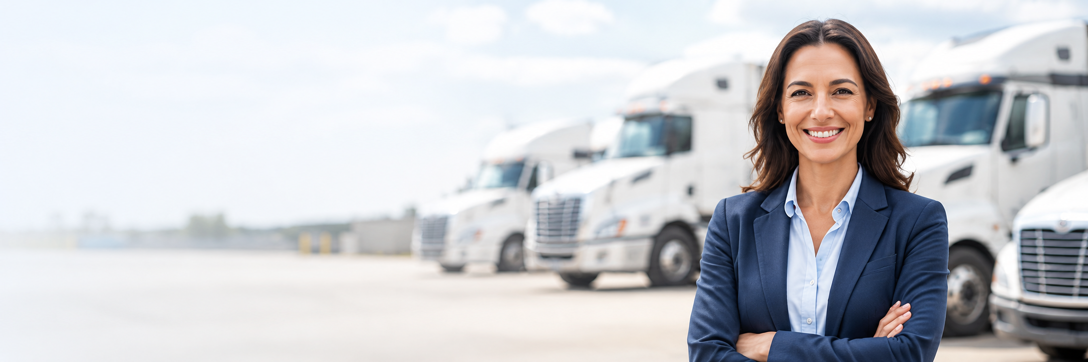 Fleet professional standing in front of commercial vehicles